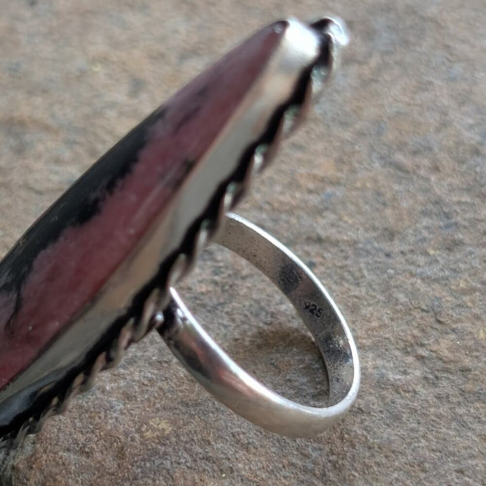 Pink Black Swirl Boho Statement Ring Sterling Silver Vintage Southwest Size 8.75 - Picture 6 of 10